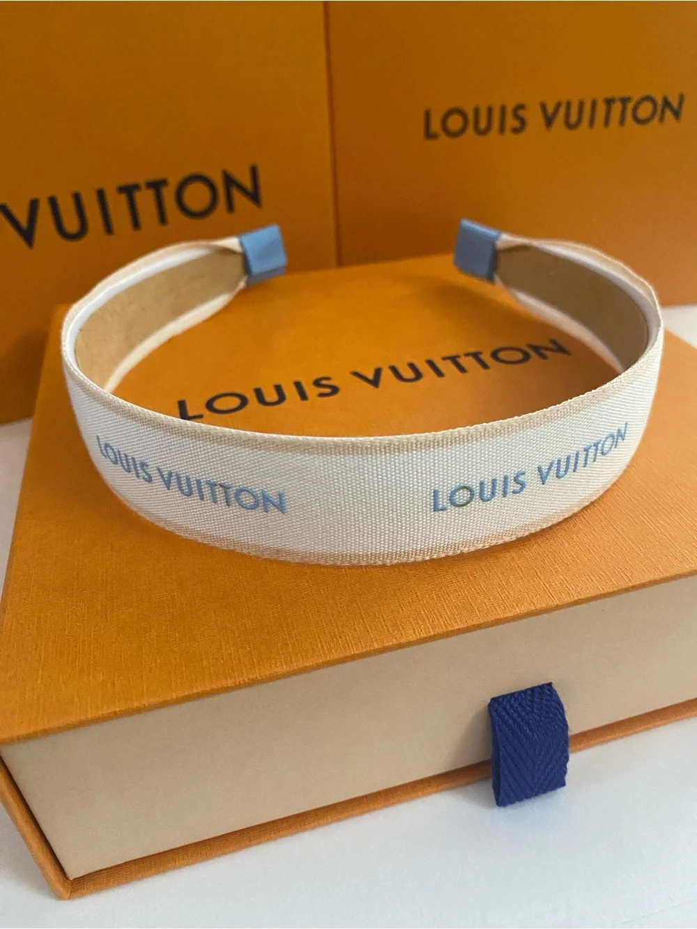 Louis Vuitton Ribbon Beige Canvas Logo Headband